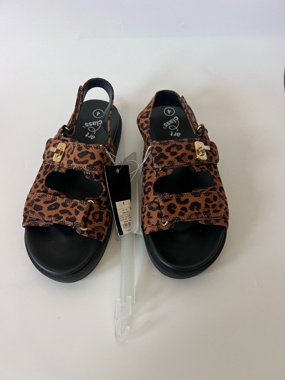 Leopard Platform Sandals Girls Youth 4 Chunky Velcro Buckle Trendy Y2K - Picture 6 of 8